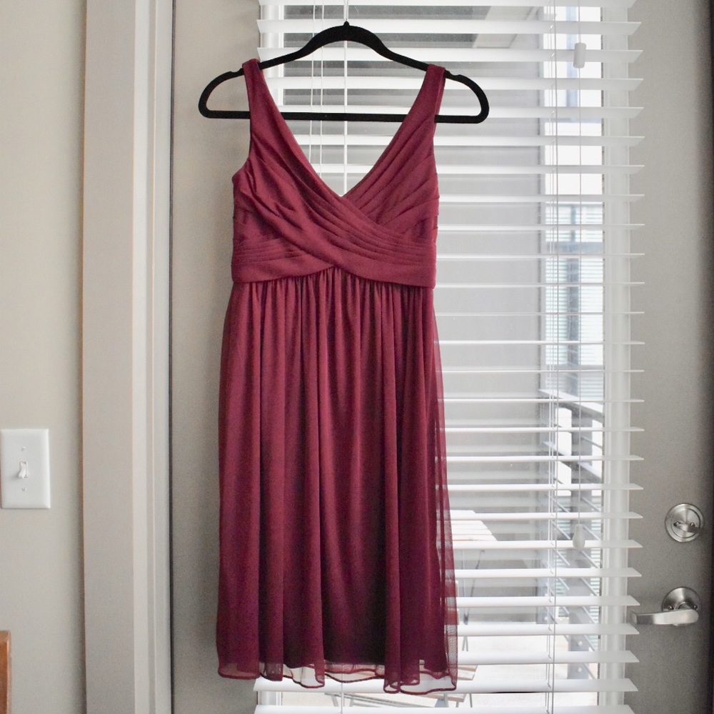 Wine David’s Bridal bridesmaid dress